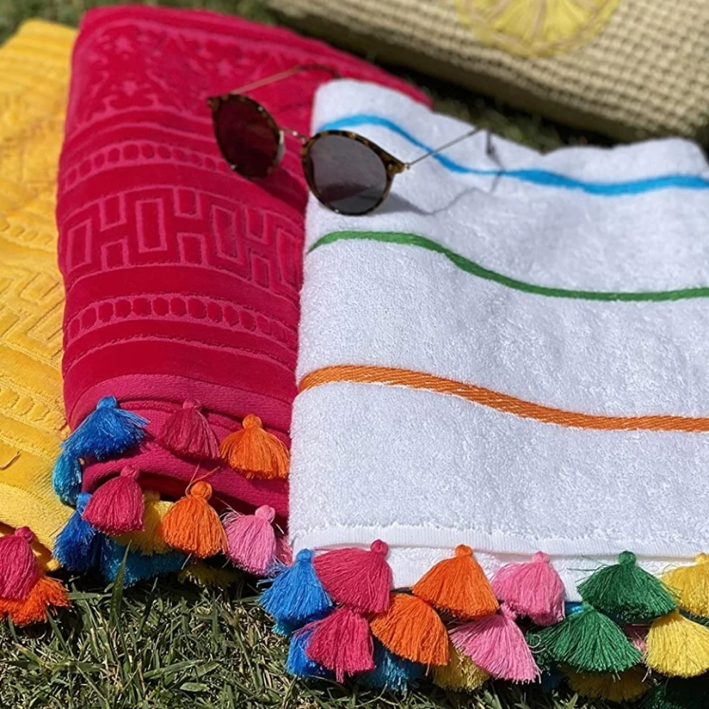 Turkish Cotton Beach Towel Tassel Fringe Striped Spring Break Colorful